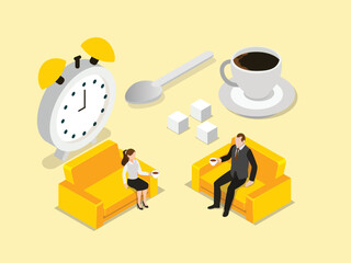 Office coffee break. Two businesspeople drinking coffee together