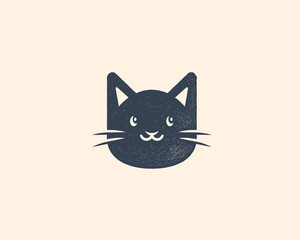 Vintage Retro Cat Logo with Textured Cat Icon Illustration