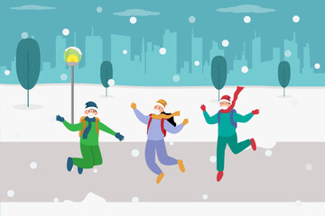 children playing snow at the park