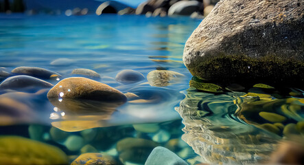 Fototapeta premium Lake, calm turquoise water in sunny day