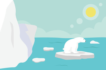 Polar bear standing on the melting glacier