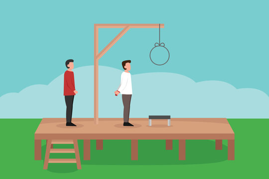 Man gets hanging as punishment. vector illustration