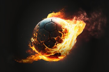 Fototapeta premium Soccer Ball on Fire, Football Passion, or a Powerful Shot straight into the Goal