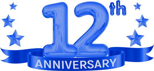 12th year anniversary blue balloon 3d 