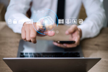 Cloud technology concept. Computing data storage. Software infrastructure.
