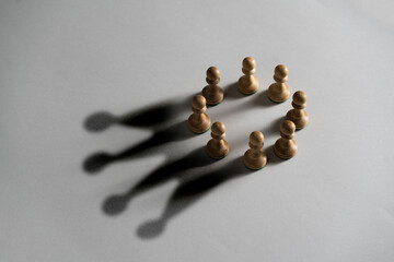 abstract concept, chess pawns make a shadow of queen or king crown