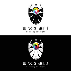 Wings Logo Design, Shield Wings Vector, Bird Feather Illustration