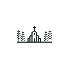 Church vector Logo design with Line art  Drawing style