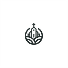 Church vector Logo design with Line art  Drawing style