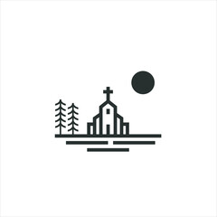 Church vector Logo design with Line art  Drawing style