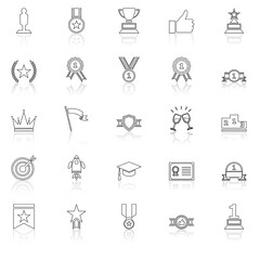 Success line icons with reflect on white background