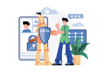 Securing personal data Illustration concept on white background