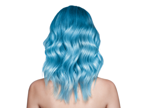 Beauty fashion model girl with blue dyed hair. Girl with curly hair. Model with perfect healthy dyed hair