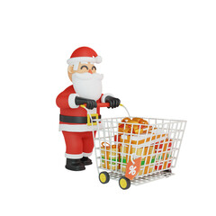 3d rendering of santa shopping for gifts on discount