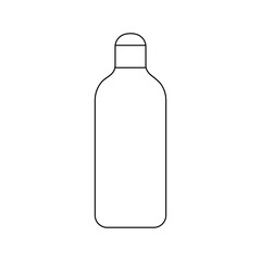 Simple outline cosmetic bottle or household cleaning supplies in minimalistic style, container for cleaning product, Shampoo, Shower Gel icon for design. Isolated on white background