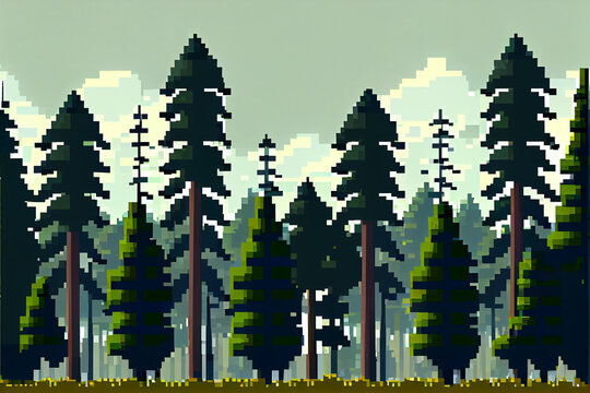 8 Bit Pixel Art Forest Scene