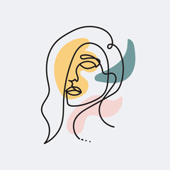 Stylized Beautiful woman's face with long hair silhouette. Women's hair beauty spa salon logo or symbol.
