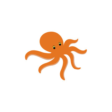 Orange octopus logo. Isolated octopus on white background. 