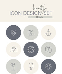 Linestyle Icon Design Set Beach 