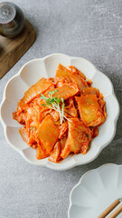 Kimchibokkeum, Stir-fried Kimchi : Well-fermented kimchi stir-fried with chopped green onion and garlic in a pan greased with oil, this is a popular side dish usually eaten with rice. It also goes wel