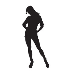 Fototapeta na wymiar Silhouette of young slim woman standing pose. Isolated vector people. on white.