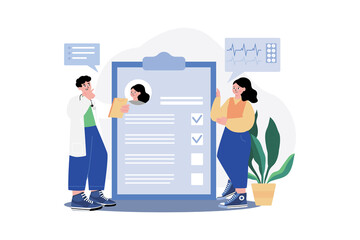 Doctor Verifying Patient Medical Report Illustration concept on white background