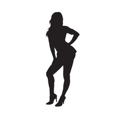 Silhouette of young slim woman standing pose. Isolated vector people. on white.
