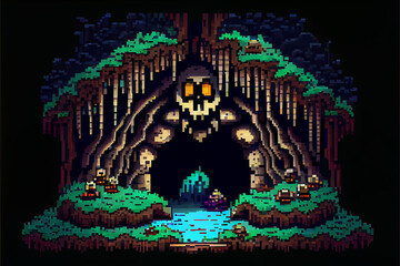 Fototapeta premium 8 bit pixel art of a spooky cave