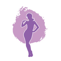 Fototapeta na wymiar Silhouette of young slim woman standing pose. Isolated vector people. on purple background.