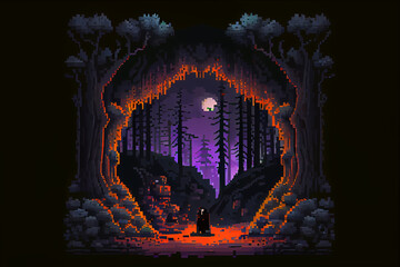 8 bit pixel art of a spooky cave