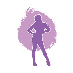 Naklejka na ściany i meble Silhouette of young slim woman standing pose. Isolated vector people. on purple background.