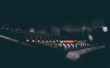 Closeup of mixing console in the recording studio