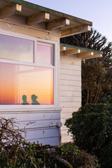 Beach house at sunset