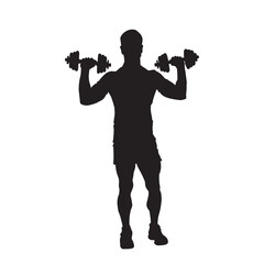 Fototapeta na wymiar Vector silhouette of man lifting barbells. isolated illustration.