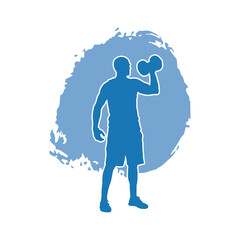 Vector silhouette of man lifting barbells. isolated illustration.