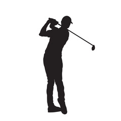Golf male player isolated vector silhouette.  on white background.