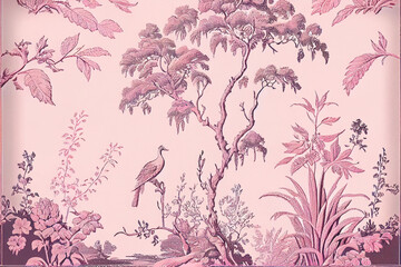 Pink toile fabric pattern