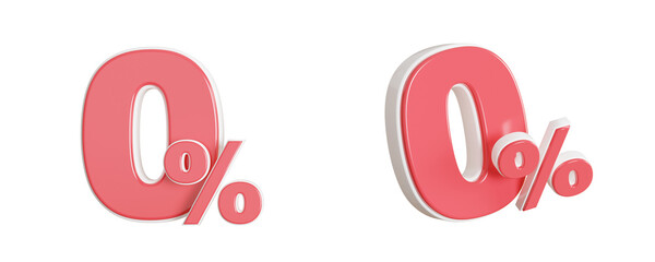 Obraz premium 3d render 0 percent discount red and white numbers isolated transparent background