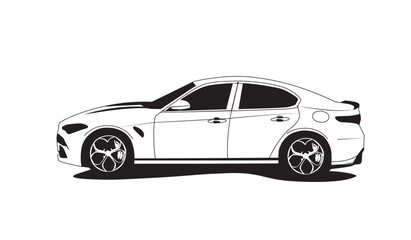 Fototapeta na wymiar Outline car silhouette illustration black and white 