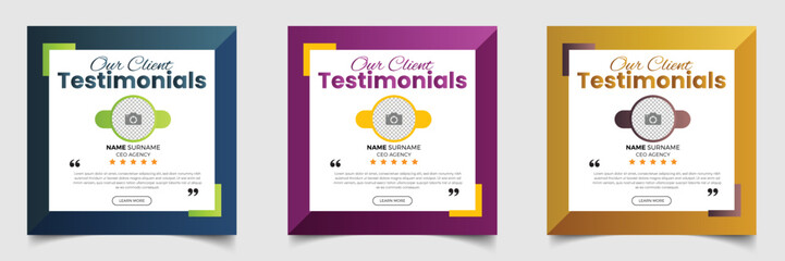 Customer feedback testimonial social media post web banner template. client feedback review social media post banner design template	
