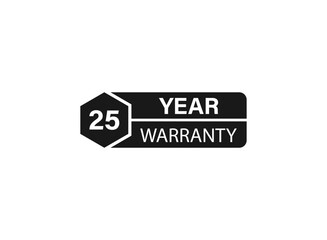 25 year warranty stamp on white background. Sign, label, sticker.