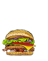 Hand Drawn Burger, Illustration & sketch Burger