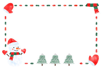 Fototapeta na wymiar かわいい雪だるまのクリスマスカード　はがきテンプレート
