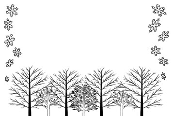 シンプルな風景の冬フレーム　白黒デザイン