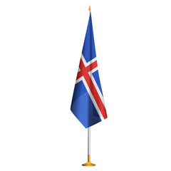 Isolated small national flag of Iceland vector with golden flagpole.Standing miniature flag of Iceland