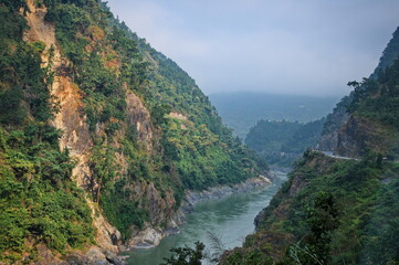View from the bus window on the road between Chitwan National Park and Kathmandu
