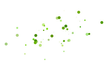 Polka dots confetti background. Birthday graphics. Green magenta round elements scatter flying. Splash of polka dot elements. Banner, poster, flyer cool background.