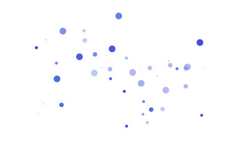 Polka dots confetti background. Birthday graphics. Blue magenta round elements scatter flying. Splash of polka dot elements. Banner, poster, flyer cool background.