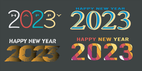 Four greeting happy new years 2023 