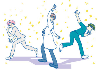 希望に向かって動き出そうとしている三人の人物